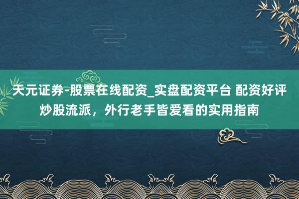 天元证券-股票在线配资_实盘配资平台 配资好评炒股流派，外行老手皆爱看的实用指南