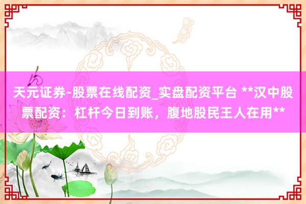 天元证券-股票在线配资_实盘配资平台 **汉中股票配资:杠杆今日到账,腹地股民王人在用**